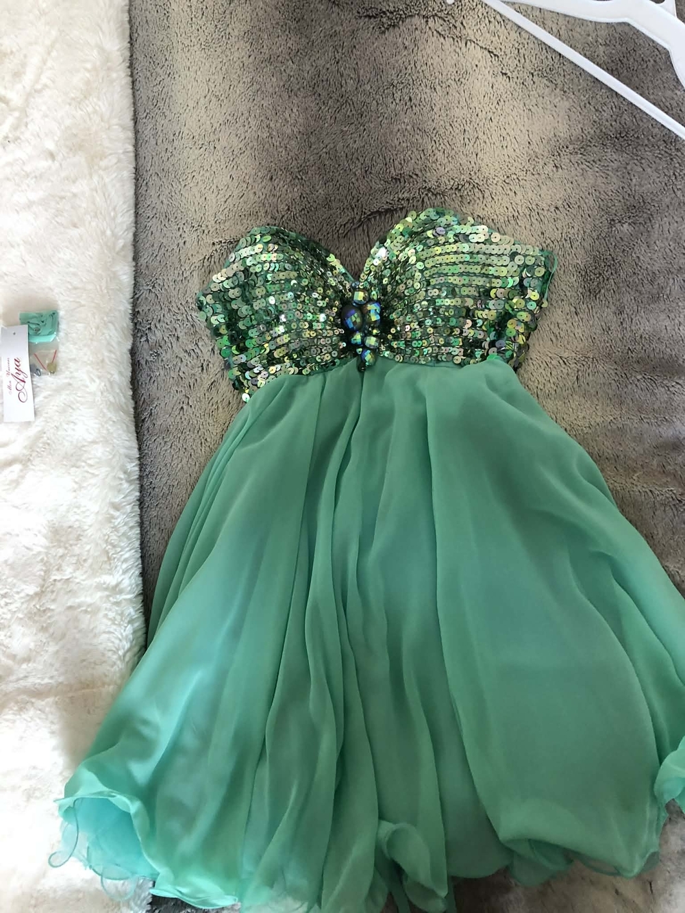 Anny Lee Green Sequin Strapless Prom Dress